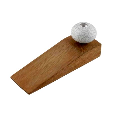 White Crackle Ceramic Wooden Door Stopper